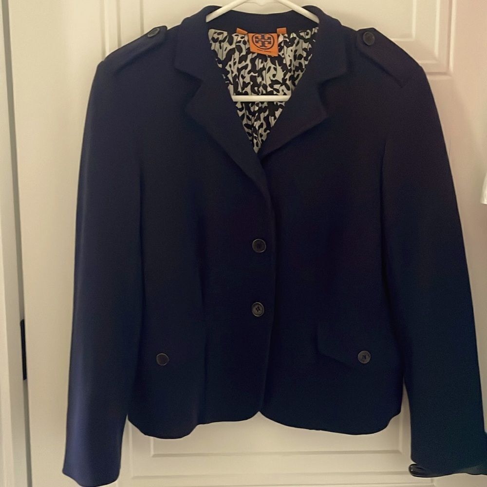 Tory Burch Cropped Navy Knit Jacket
